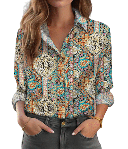Elegant Women's Loose Fit Blouse – Long Sleeve Casual Shirt for Daily & Weekend Wear