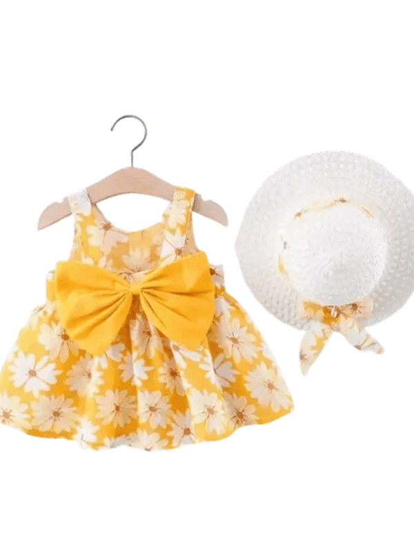 فستان صيفي مزهر للبنات الصغيرات - على طراز الأميرة مع فيونكة (من 0 إلى 3 سنوات)