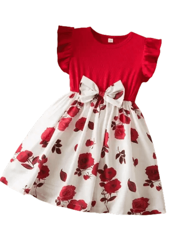Girls’ Butterfly Summer Dress – Rose Print Ruffle Outfit (Ages 2–8)