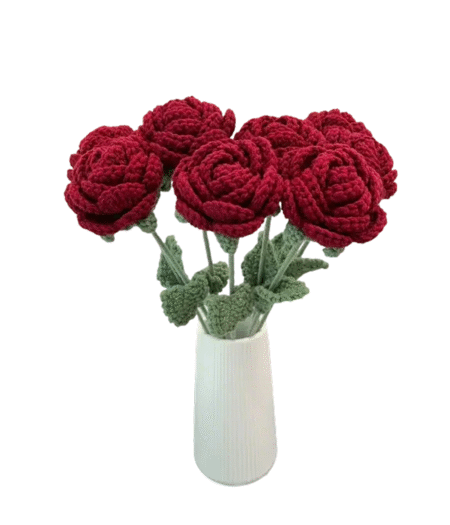 Wool Crochet Red Roses Artificial Flowers