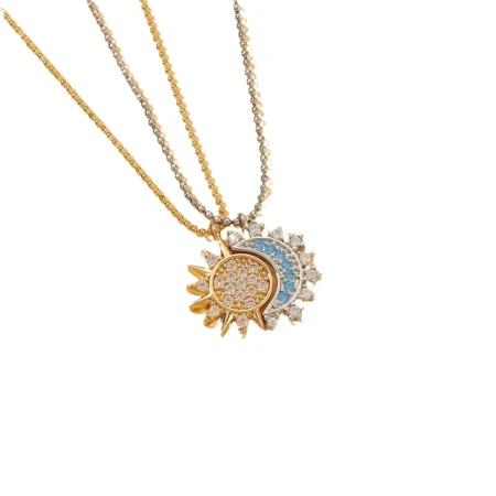 3pc Sun & Moon Couple Jewelry Set – Pendant Necklaces & Diamond Open Ring Gift