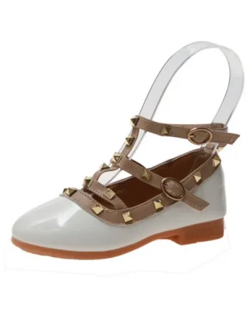 Girls Rivet T-Strap Flat Shoes...