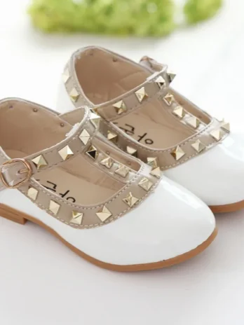 Girls Rivet T-Strap Flat Shoes...