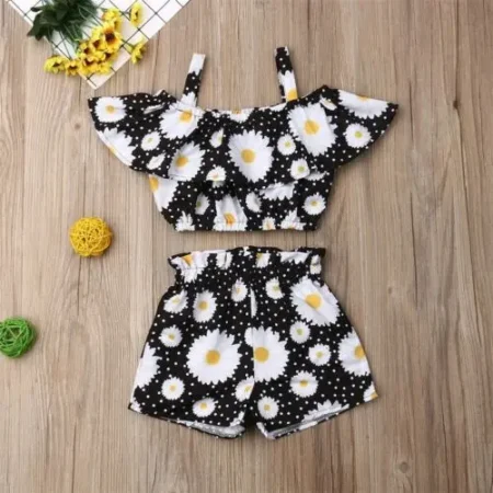 Flower Strap Crop Top + Elastic Band Shorts 1-6T - Image 3