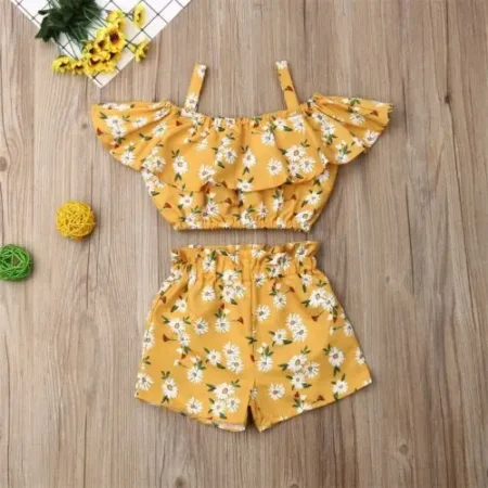 Flower Strap Crop Top + Elastic Band Shorts 1-6T - Image 4