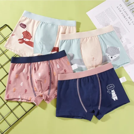 4Pcs Boys Cartoon Underwear Set – Soft Cotton Boxer Briefs with Car & Penguin Prints - Image 4