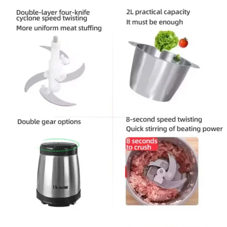 2Speeds 304Stainless Steel Electric Chopper Meat Grinder Mincer Food Processor Slicer Vegetable Food Chopper Meat Slicer Machine - Image 2