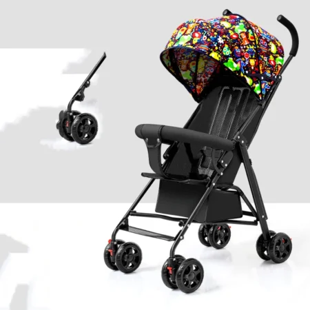 Foldable Infant Cart with 360° Wheels, Adjustable Backrest, Canopy & Storage Basket - Image 2