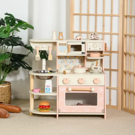 Children’s Wooden Kitchen Toy Set – Montessori Pretend Play Stove & Coffee Maker with Utensils, Integrated Playset for Girls & Toddlers - Image 2