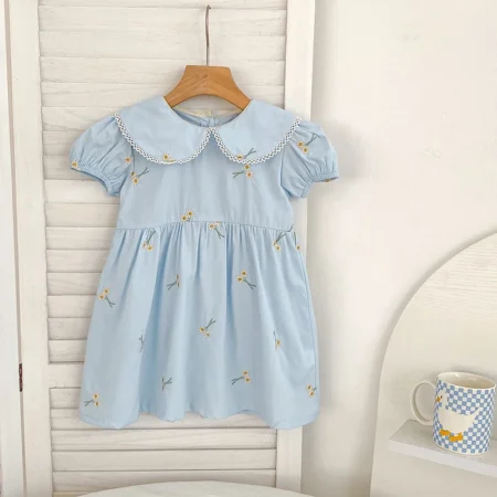 ⁦Summer Toddler Princess Dress – Embroidered Flower & Flying Sleeves for Girls 1-6 Years⁩ - الصورة ⁦3⁩