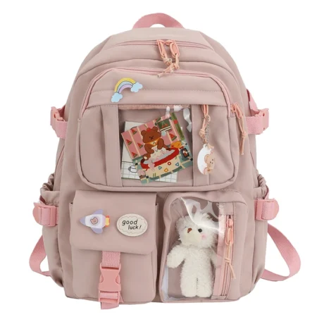 ⁦Cute Waterproof Nylon Backpack – Multi-Pocket School Bag for Girls & Students⁩ - الصورة ⁦2⁩