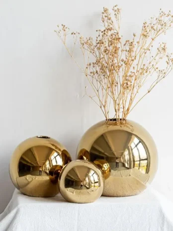 Golden Plated Ceramic Ball Vas...