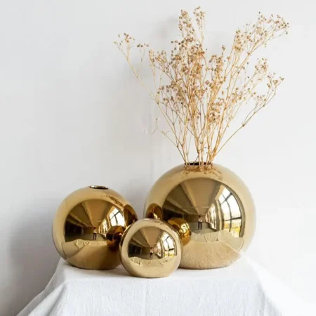 Golden Plated Ceramic Ball Vase – Home Decor Ornament & Gift