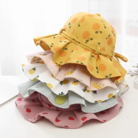 Baby Girl Cotton Bucket Hat | Fruit Print Sun Protection with Bow for Ages 1–3 - Image 5