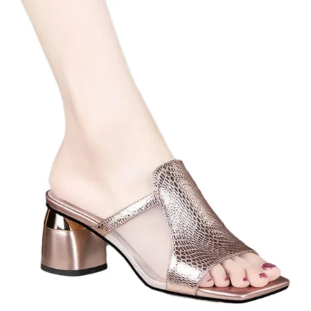 Women’s Luxury Summer Sandals – Mid Chunky Heels, Slingback Mules (Size 34-42)