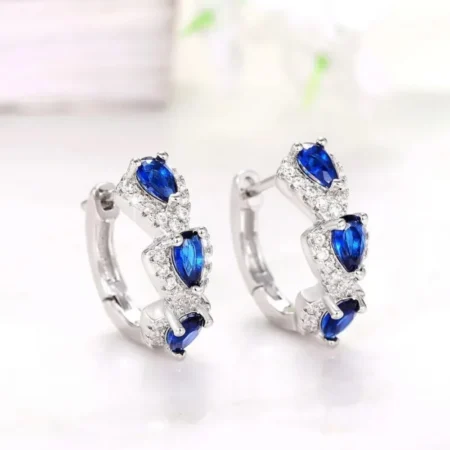 925 Sterling Silver Blue Zirconia Hoop Earrings – Luxury Elegant Wedding & Party Jewelry for Women
