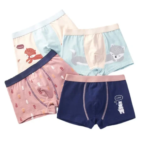 4Pcs Boys Cartoon Underwear Set – Soft Cotton Boxer Briefs with Car & Penguin Prints