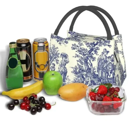 Toile De Jouy Blue Lunch Bag – French Style Insulated Cooler for Office & Picnic - Image 4