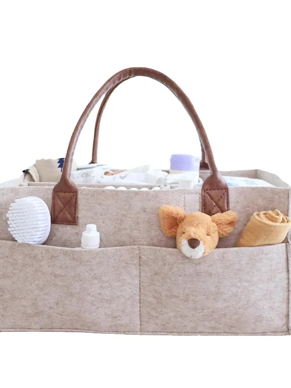 Baby Felt Diaper Caddy Organizer – Large Nursery Storage Basket with Handle & Pockets | Infant Changing Tote for Nappies, Wipes & Essentials