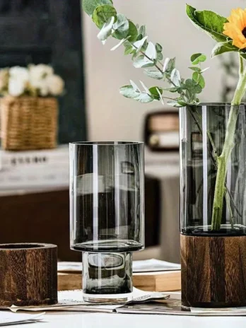 Nordic Glass Vase with Wooden ...