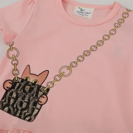⁦Jumping Meters Girls Cotton Summer Dress – Bag Print Party Frock⁩ - الصورة ⁦5⁩