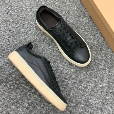 LEIMEICHEN Men's Genuine Leather Skate Shoes – Thick Sole Flat Sneakers, Casual Spring Fashion