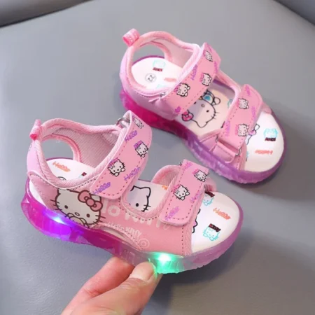 2025 Baby Girls LED Hello Kitty Sandals – Anti-Slip Casual Beach Shoes - Image 5