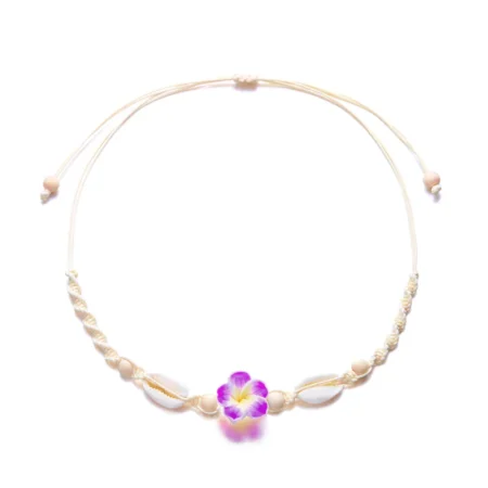 Bohemian Shell Flower Pendant Choker – Hand-Woven Rope Necklace for Women