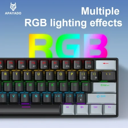 APAYADO K61 Mini Mechanical Keyboard – 60% RGB Wired Gaming Keyboard (Red/Blue Switch, Black/White)