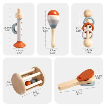 ⁦5Pcs Baby Musical Rattle Set – Sensory Montessori Toys for Early Learning⁩ - الصورة ⁦6⁩