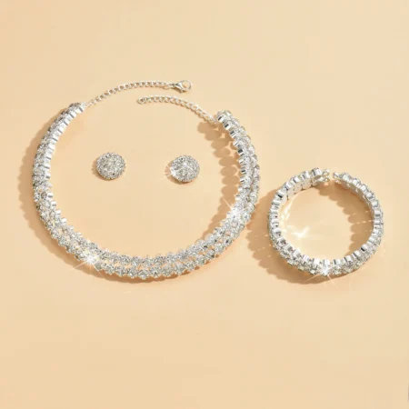 ⁦4pcs Wedding Women's Jewelry Set – Rhinestone Necklace, Earrings, Bracelet | Luxury Fashion Party Accessories⁩ - الصورة ⁦3⁩