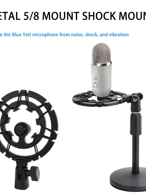 حامل ميكروفون Yeti Shock أزرق معدني بالكامل - حامل ميكروفون قابل للتعديل بزاوية 360 درجة للاستوديو والبث المباشر