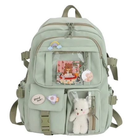 Cute Waterproof Nylon Backpack – Multi-Pocket School Bag for Girls & Students