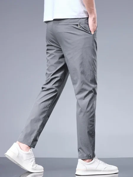 Summer New Business Ice Silk Pants Straight Elastic Waist Black Gray Trousers Breathable Simple Male Clothing Casual Suit Pants - Image 5