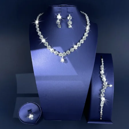 5pcs/set gorgeous tassel copper bottom full zircon jewelry set, cubic zirconia female engagement party prom jewelry eid al-Adha - Image 2