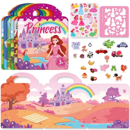 Kids DIY Reusable Sticker Book – Multi-Theme Montessori Bubble Stickers