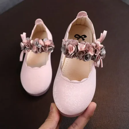 Girls' Lace Flower Princess Flats – Soft Sole Party & Performance Shoes for Kids