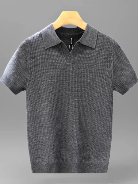 Men's Summer Thin Knitted Collar T-Shirt – Casual, Textured, Breathable Daily Wear - Image 4