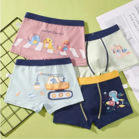 4Pcs Boys Cartoon Underwear Set – Soft Cotton Boxer Briefs with Car & Penguin Prints - Image 5