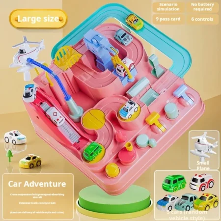 ⁦Adventure Racing Rail Car Track Toy – Educational Interactive Game with Trains, Animals & Rocket Theme for Kids⁩ - الصورة ⁦2⁩