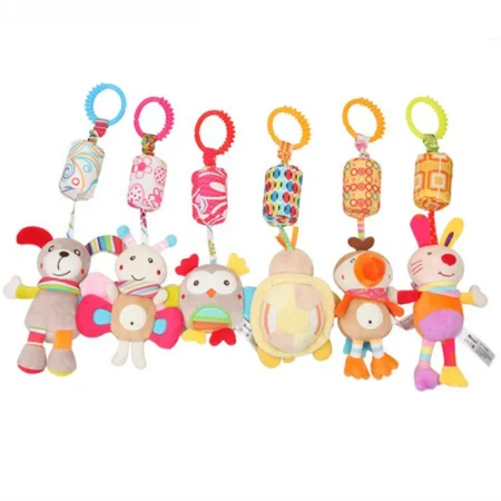 ⁦Baby Sensory Hanging Rattles – Plush Animal Toys with Teether for Crib & Stroller⁩ - الصورة ⁦6⁩