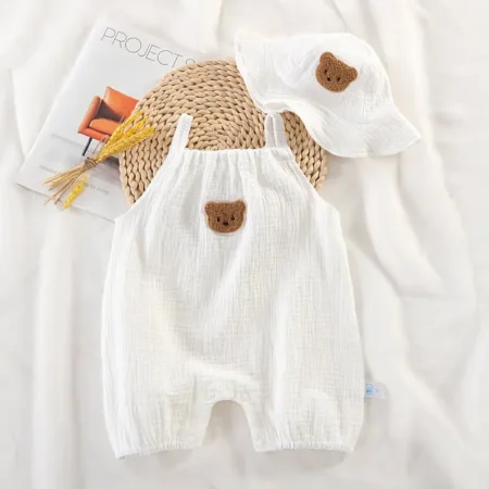 ⁦Newborn Summer Romper Set – Sleeveless Cartoon Bodysuit + Hat (2pcs)⁩ - الصورة ⁦2⁩