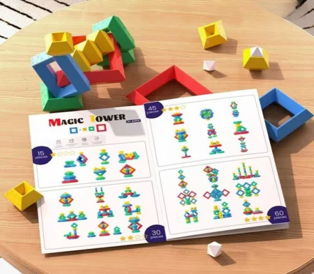 ⁦16PCS Pyramid Puzzle Building Blocks – Brain Teaser Stacking Toy for Kids, Magic Tower Assembly Game for Intellectual Development⁩ - الصورة ⁦3⁩