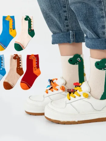 5 Pairs Kids Socks Cartoon Din...