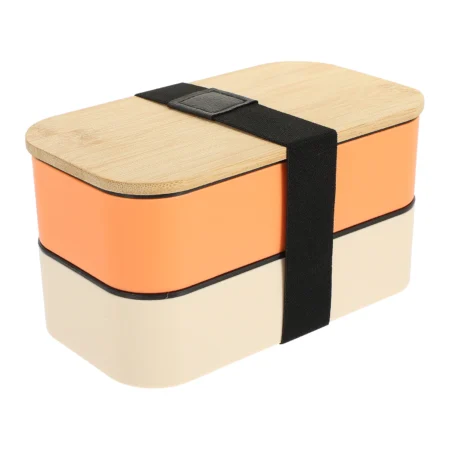 Double-Layer Bento Box with Wood Lid – Microwave Safe & Portable