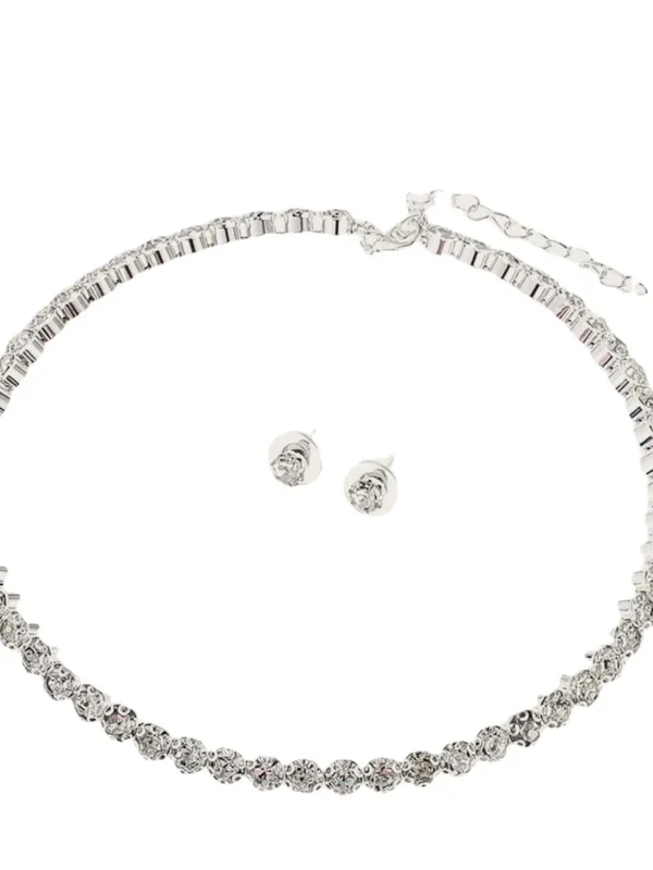 Luxury Zircon Crystal Jewelry Set for Women – Silver Bracelet, Stud Earrings & Necklace for Wedding Party