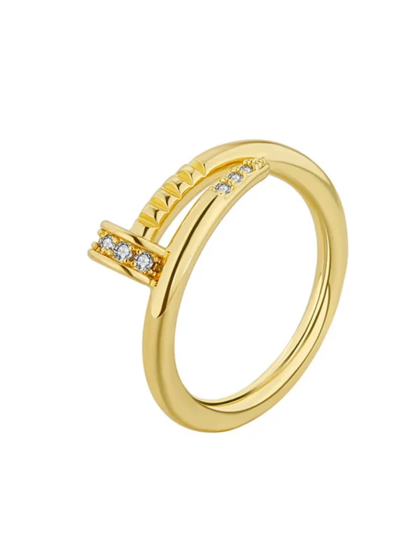 Gold Color Shiny Zircon Nail Ring for Women