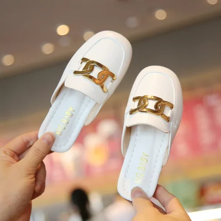 Sandals for Girls – Casual Leather Flats, Covered Toe, Lazy Slip-On Korean Style Shoe - Image 3