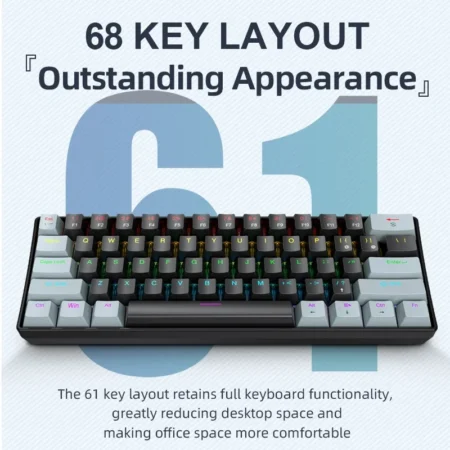 APAYADO K61 Mini Mechanical Keyboard – 60% RGB Wired Gaming Keyboard (Red/Blue Switch, Black/White) - Image 3