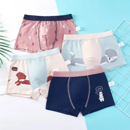4Pcs Boys Cartoon Underwear Set – Soft Cotton Boxer Briefs with Car & Penguin Prints - Image 3